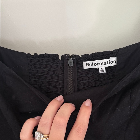 Reformation Michaela Black Smocked Mini Long Sleeve Dress - Picture 7 of 9